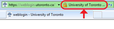 In Internet Explorer, University of Toronto and a padlock image appear in the address bar