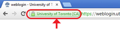 In Chrome, University of Toronto and a padlock image appear in the address bar