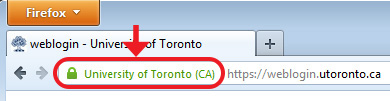 In Firefox, University of Toronto and a padlock image appear in the address bar